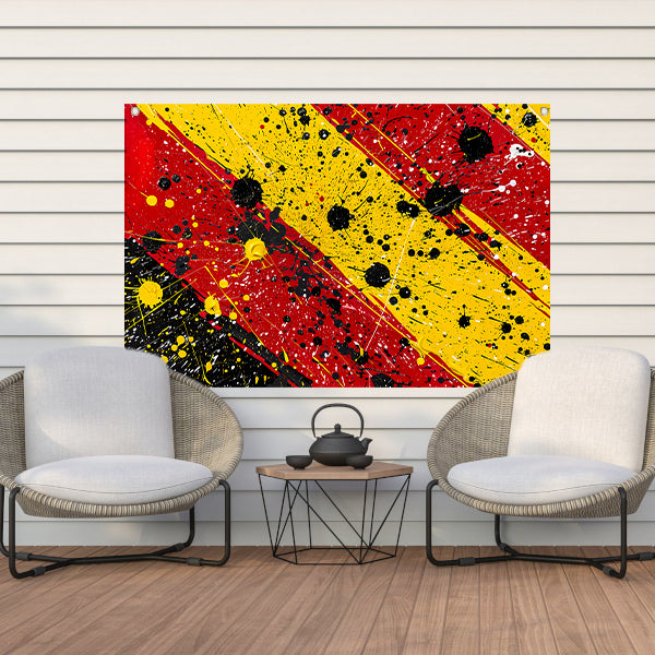 Abstracte dynamische kunst met kleurrijke spetters tuinposter