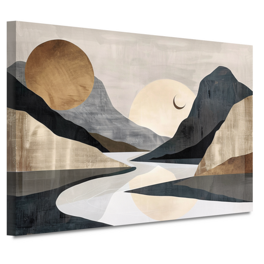 Meanderende Rivier Tussen Monochrome Bergen canvas