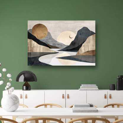 Meanderende Rivier Tussen Monochrome Bergen canvas