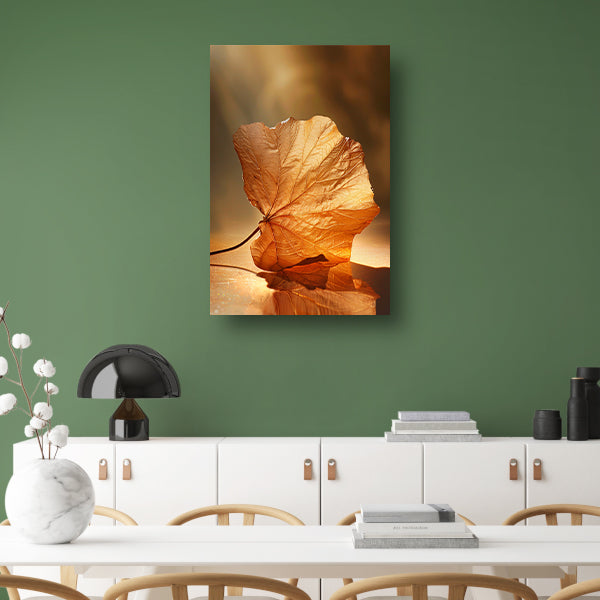 Gouden herfstblad met reflectie op water canvas