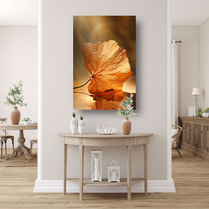 Gouden herfstblad met reflectie op water canvas