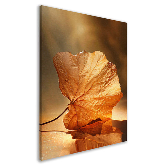 Gouden herfstblad met reflectie op water canvas