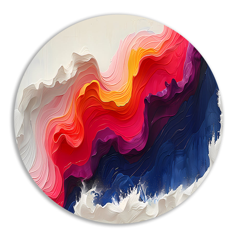 Abstracte kleurrijke golfvormen in kunst aluminium muurcirkel