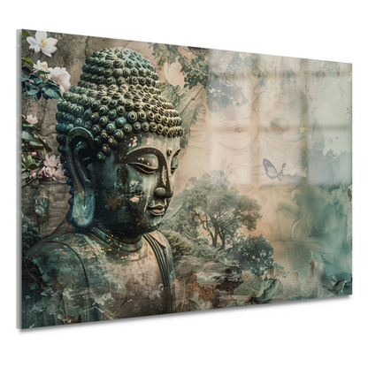 Serene Boeddha met bloesems in sepia tonen acrylglas