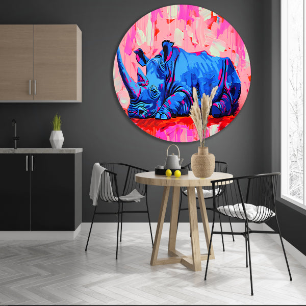 Abstract en kleurrijk schilderij van neushoorn forex muurcirkel