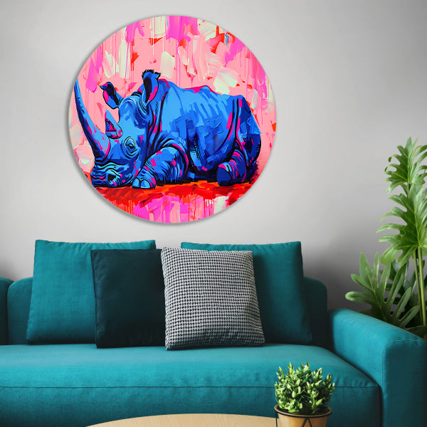 Abstract en kleurrijk schilderij van neushoorn forex muurcirkel