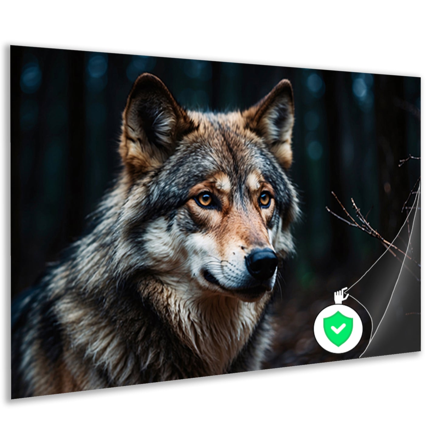 Indrukwekkende wolf in donker bos poster