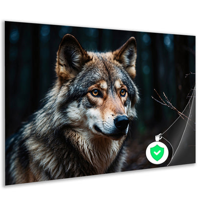 Indrukwekkende wolf in donker bos poster