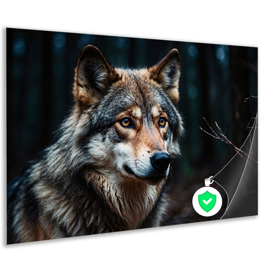 Indrukwekkende wolf in donker bos poster