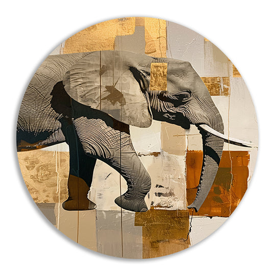 Moderne abstracte olifant in sepia tonen aluminium muurcirkel