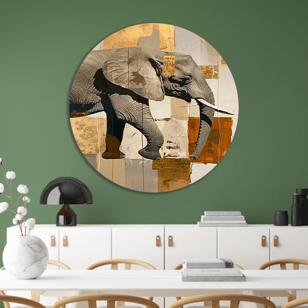 Moderne abstracte olifant in sepia tonen aluminium muurcirkel