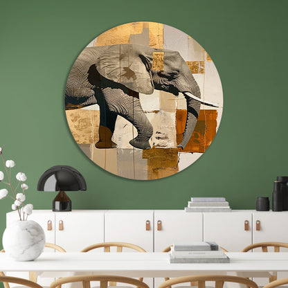 Moderne abstracte olifant in sepia tonen aluminium muurcirkel