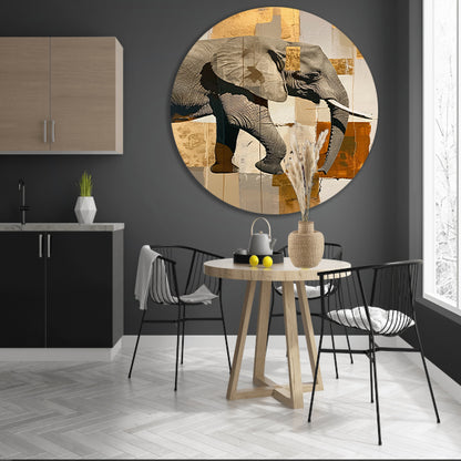 Moderne abstracte olifant in sepia tonen aluminium muurcirkel