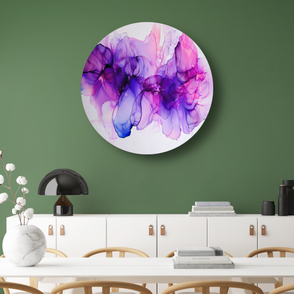 Abstracte Werveling van Paars en Blauw aluminium muurcirkel
