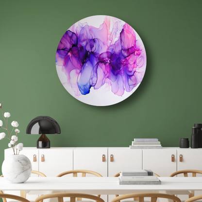 Abstracte Werveling van Paars en Blauw aluminium muurcirkel
