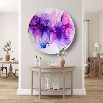 Abstracte Werveling van Paars en Blauw aluminium muurcirkel