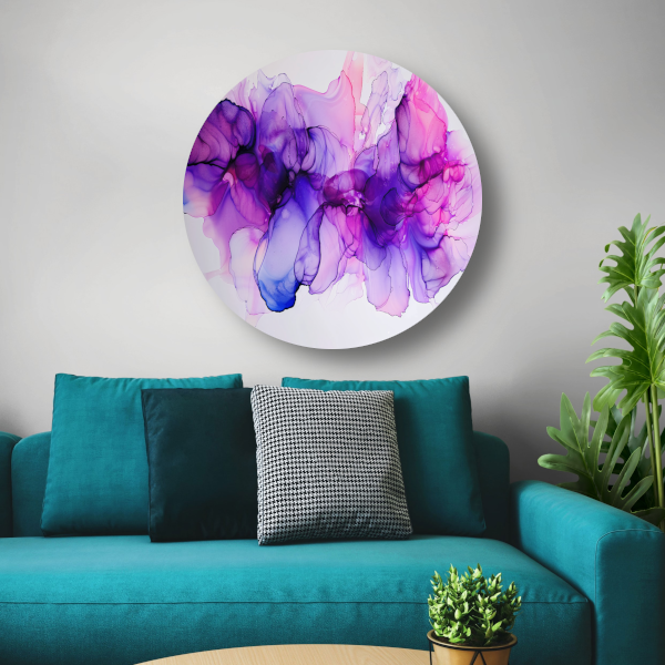 Abstracte Werveling van Paars en Blauw aluminium muurcirkel