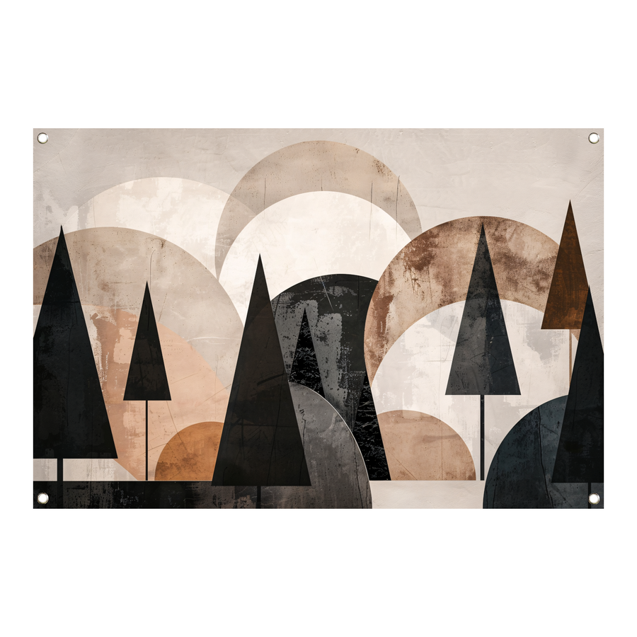 Geometrische bomen in sepia en grijstinten tuinposter