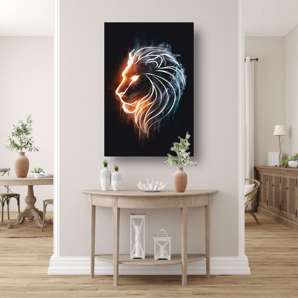 Kosmische Leeuw in Sterrennevel Lijntekening canvas met baklijst