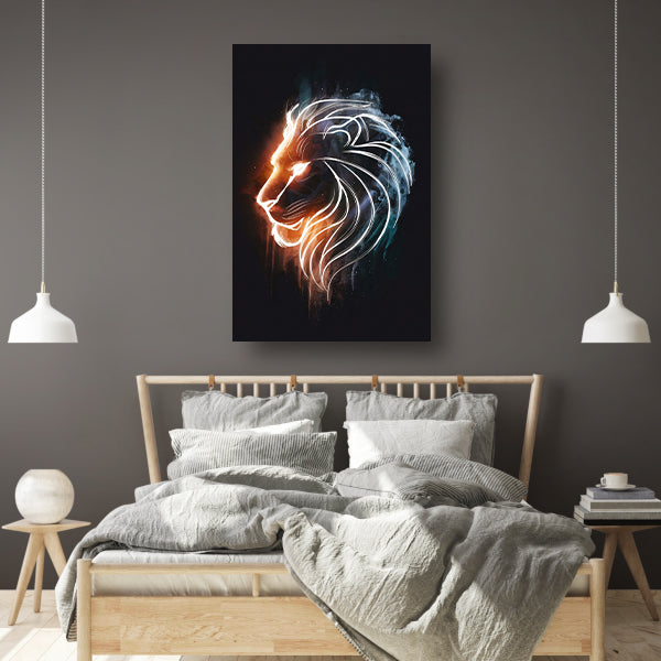 Kosmische Leeuw in Sterrennevel Lijntekening canvas met baklijst