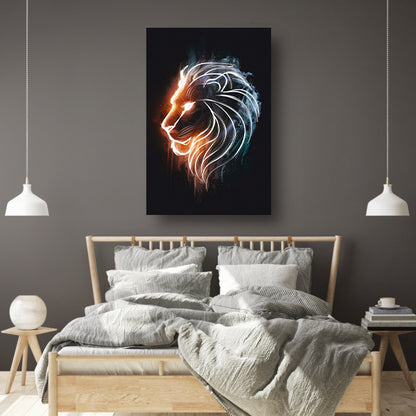 Kosmische Leeuw in Sterrennevel Lijntekening canvas met baklijst