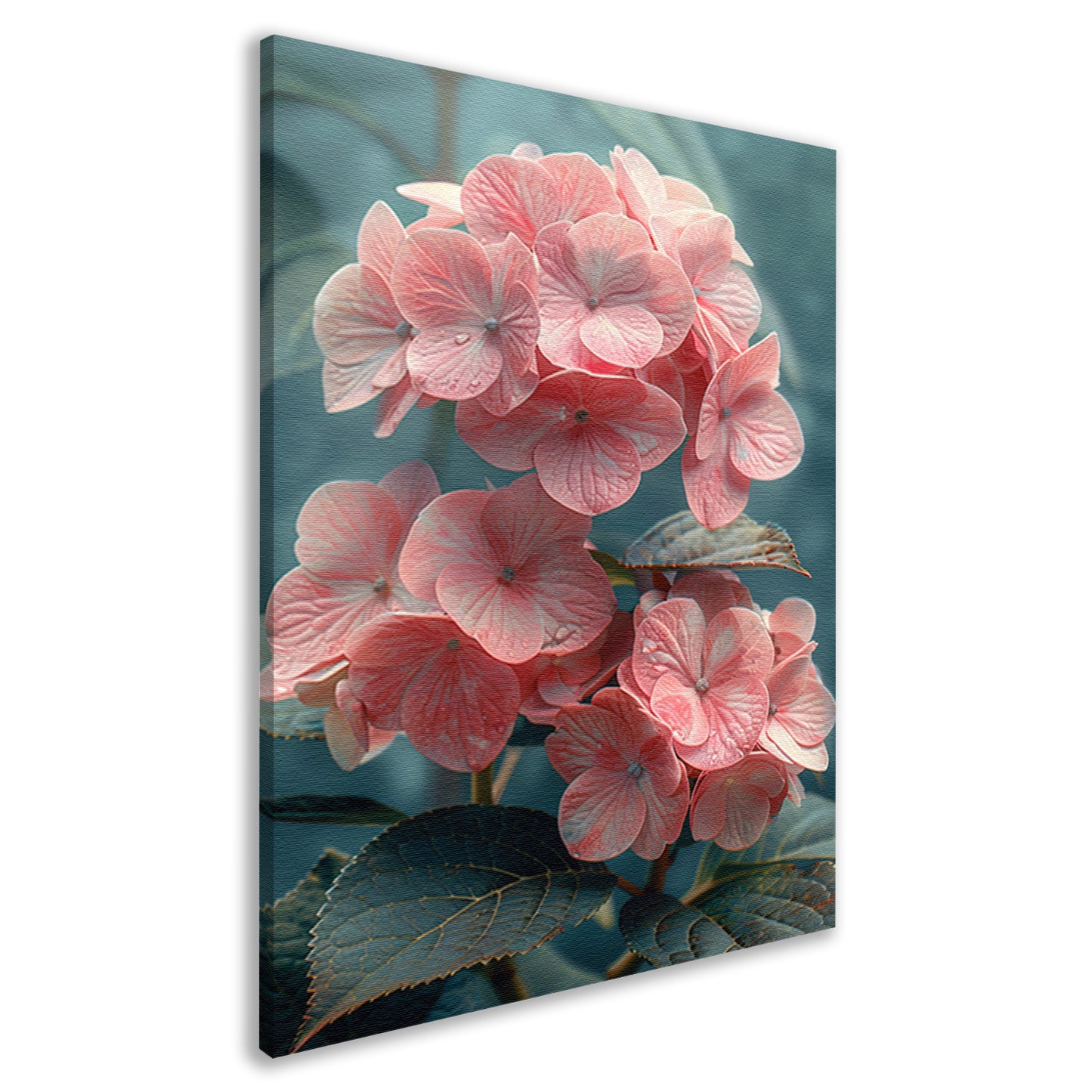 Close-up van Roze Hortensia met Bladeren canvas