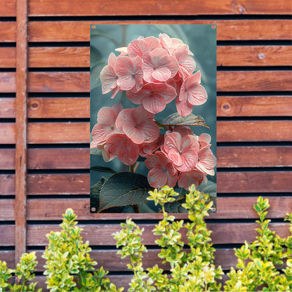 Close-up van Roze Hortensia met Bladeren tuinposter