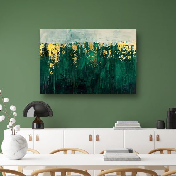 Abstract groen en goud kunst schilderij poster