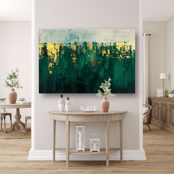 Abstract groen en goud kunst schilderij poster