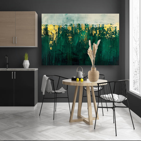 Abstract groen en goud kunst schilderij poster