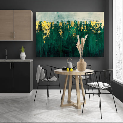 Abstract groen en goud kunst schilderij poster