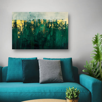 Abstract groen en goud kunst schilderij poster