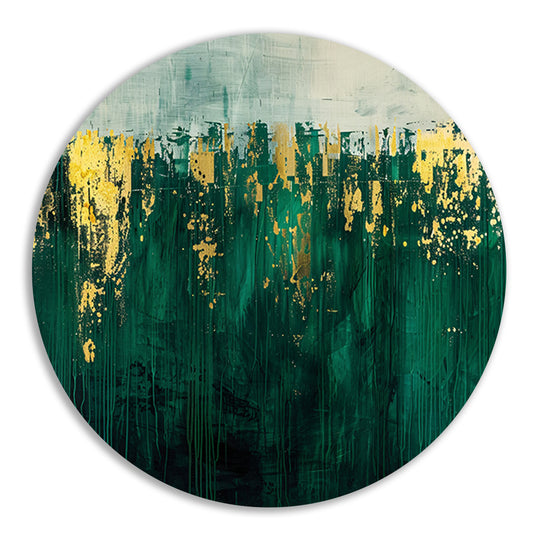 Abstract groen en goud kunst schilderij aluminium muurcirkel