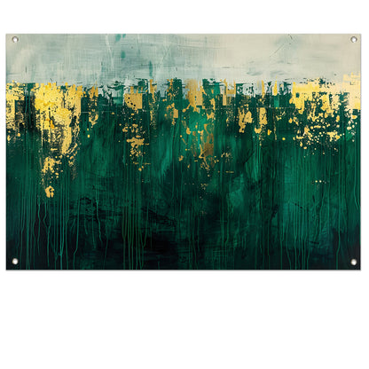 Abstract groen en goud kunst schilderij tuinposter