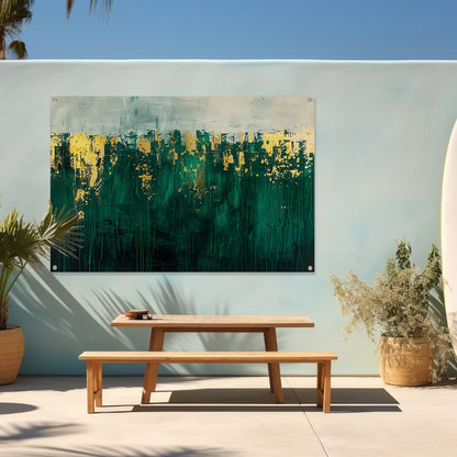 Abstract groen en goud kunst schilderij tuinposter
