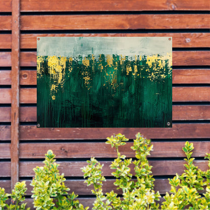 Abstract groen en goud kunst schilderij tuinposter