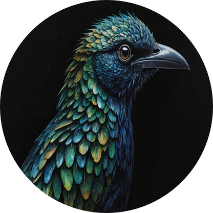 De Verborgen Dieptes van een Kleurrijke Vogel aluminium muurcirkel