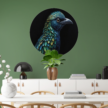 De Verborgen Dieptes van een Kleurrijke Vogel aluminium muurcirkel