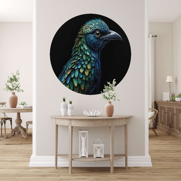 De Verborgen Dieptes van een Kleurrijke Vogel aluminium muurcirkel