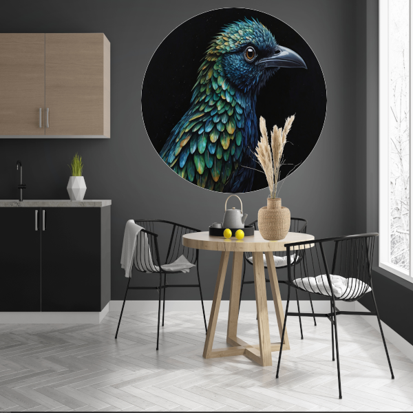 De Verborgen Dieptes van een Kleurrijke Vogel aluminium muurcirkel