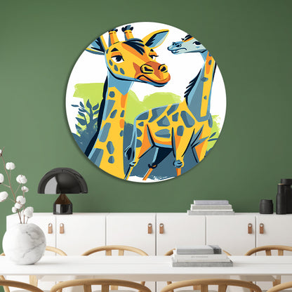Levendige illustratie van twee giraffen aluminium muurcirkel