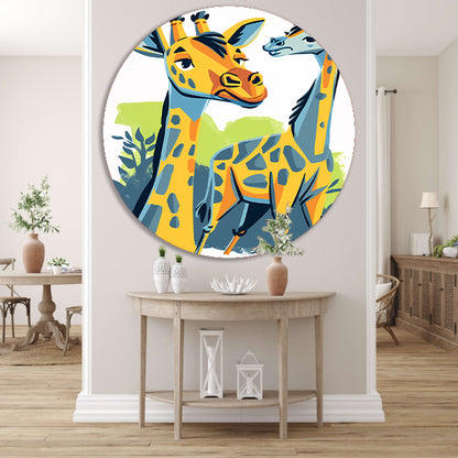 Levendige illustratie van twee giraffen aluminium muurcirkel