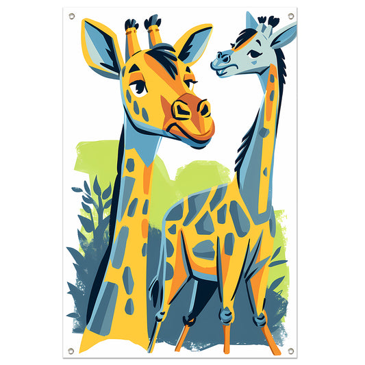 Levendige illustratie van twee giraffen tuinposter