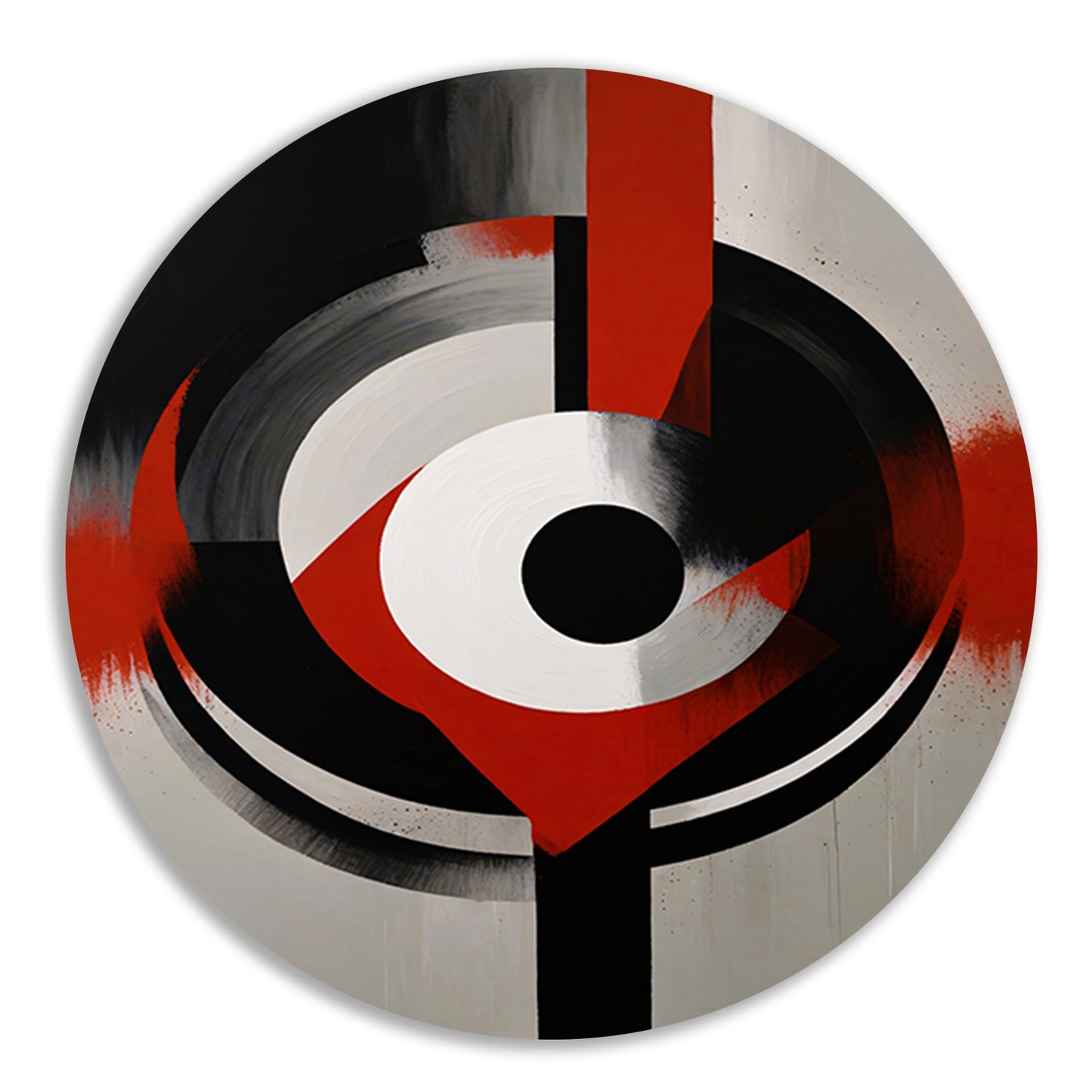 Monochromatische Dynamiek met Rode Accenten aluminium muurcirkel