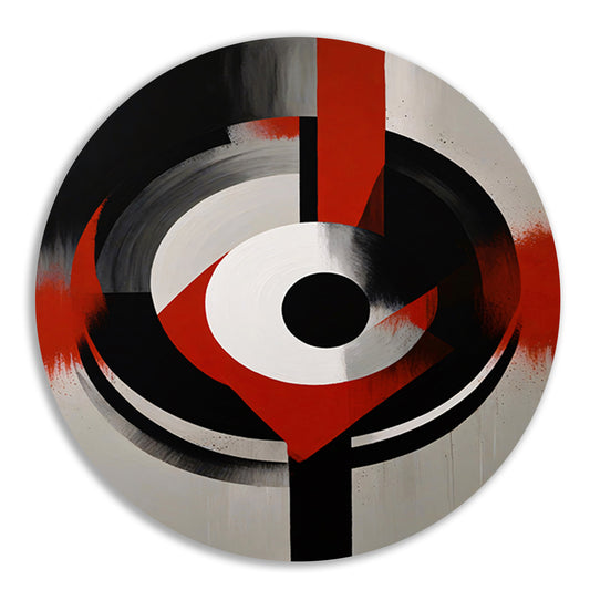 Monochromatische Dynamiek met Rode Accenten aluminium muurcirkel