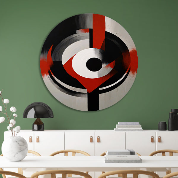 Monochromatische Dynamiek met Rode Accenten aluminium muurcirkel
