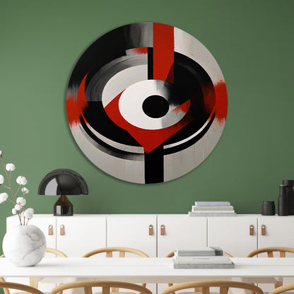 Monochromatische Dynamiek met Rode Accenten aluminium muurcirkel