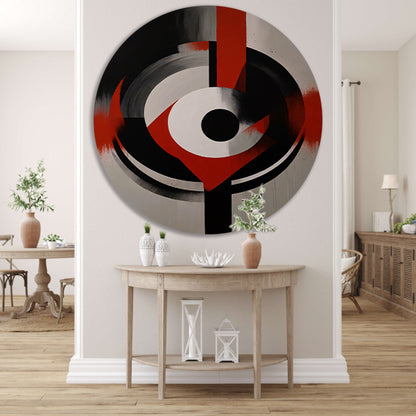 Monochromatische Dynamiek met Rode Accenten aluminium muurcirkel