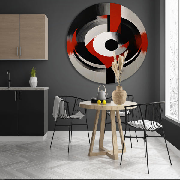 Monochromatische Dynamiek met Rode Accenten aluminium muurcirkel
