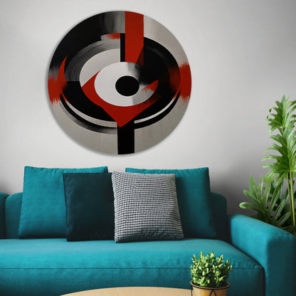 Monochromatische Dynamiek met Rode Accenten aluminium muurcirkel